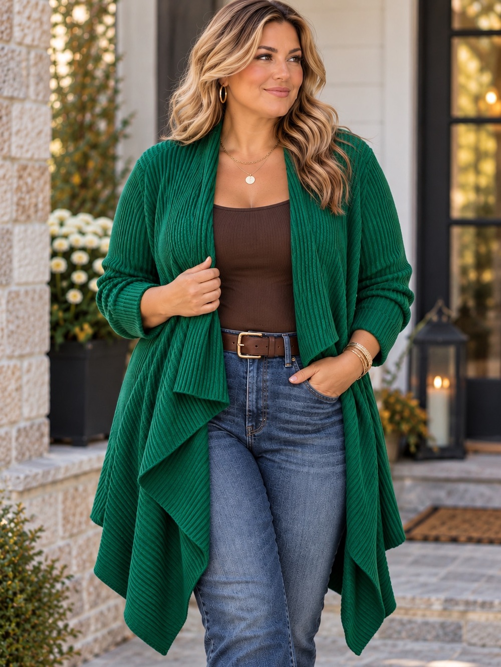 Lauren Ralph Lauren Emerald Green Draped Open-Front Cardigan Classic Fall Beauty